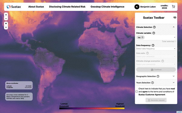Global map accompanied by Sustax toolbar