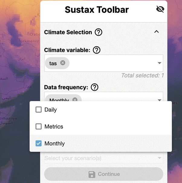 Sustax Toolbar with Data frequency metrics
