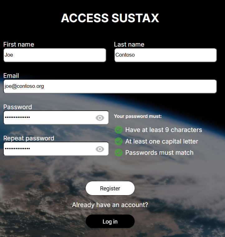 Sustax login page