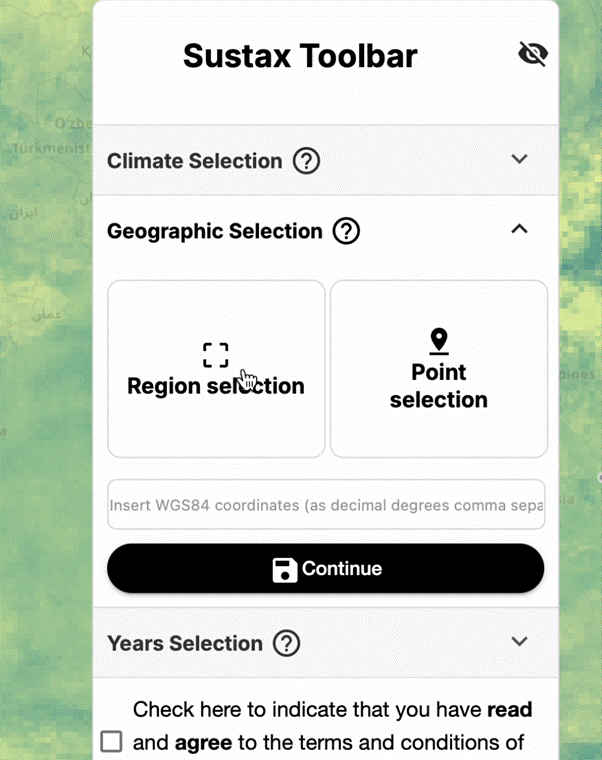 Sustax Toolbar region selection
