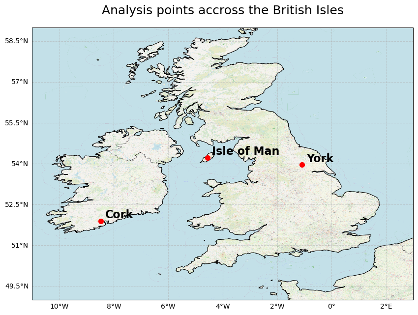 Map of the UK and Ireland with examine areas highlighted 